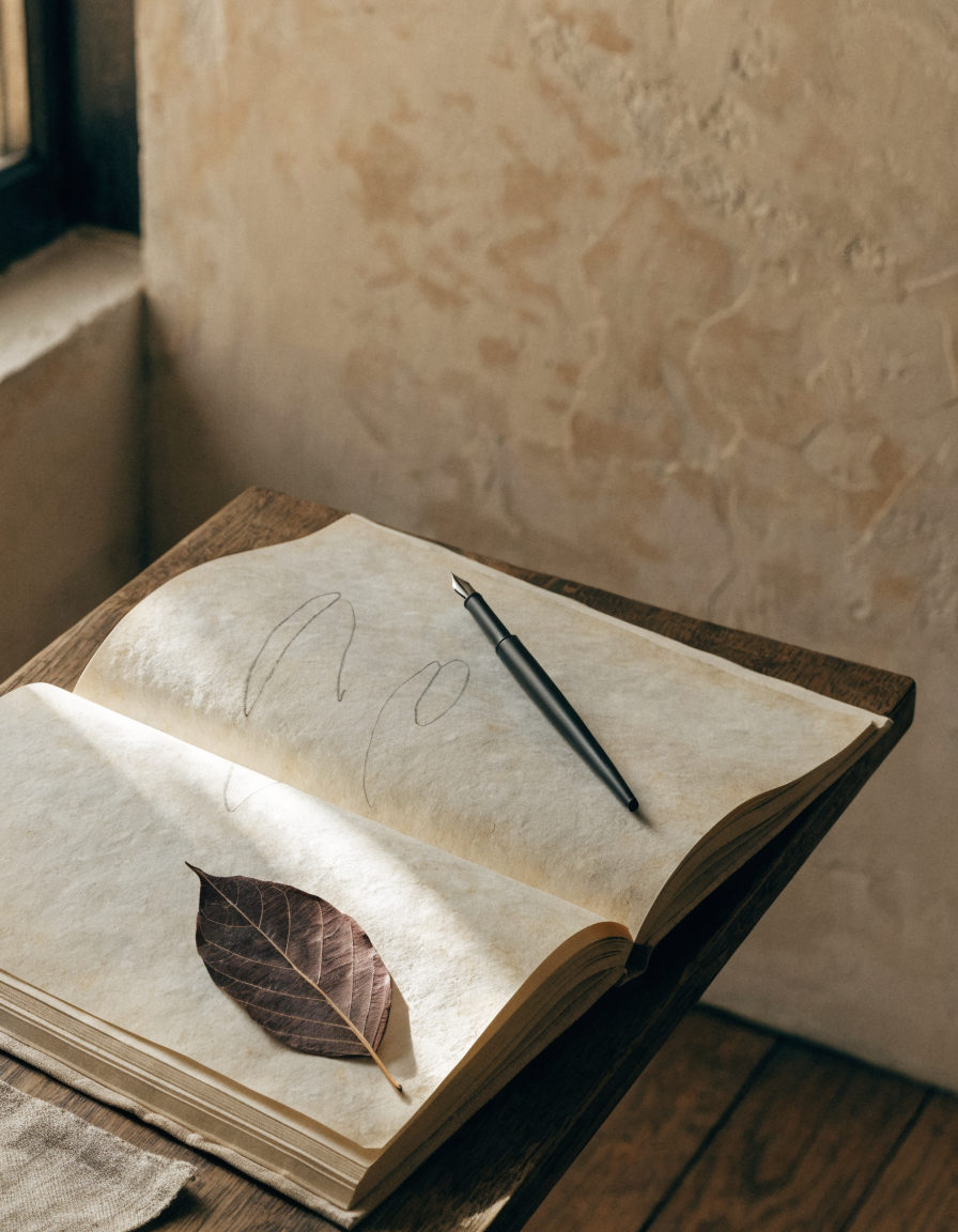 Open journal in morning light